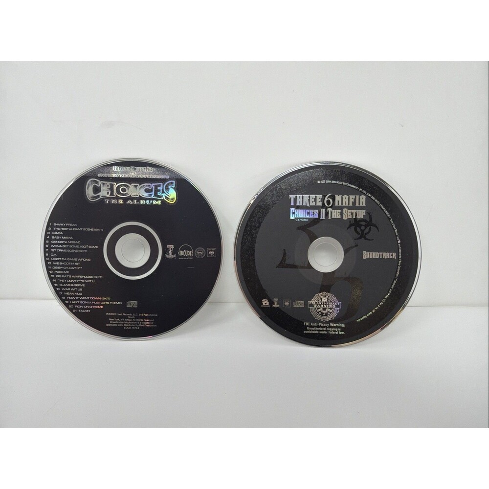 Three 6 Mafia CD Lot Choices The Album & Choices II The Setup Soundtrack Discs